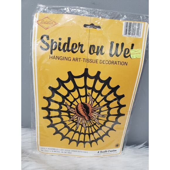 1987 Vintage BEISTLE Halloween SPIDER on Web Honeycomb Paper Hanging Decor retro - Picture 2 of 9